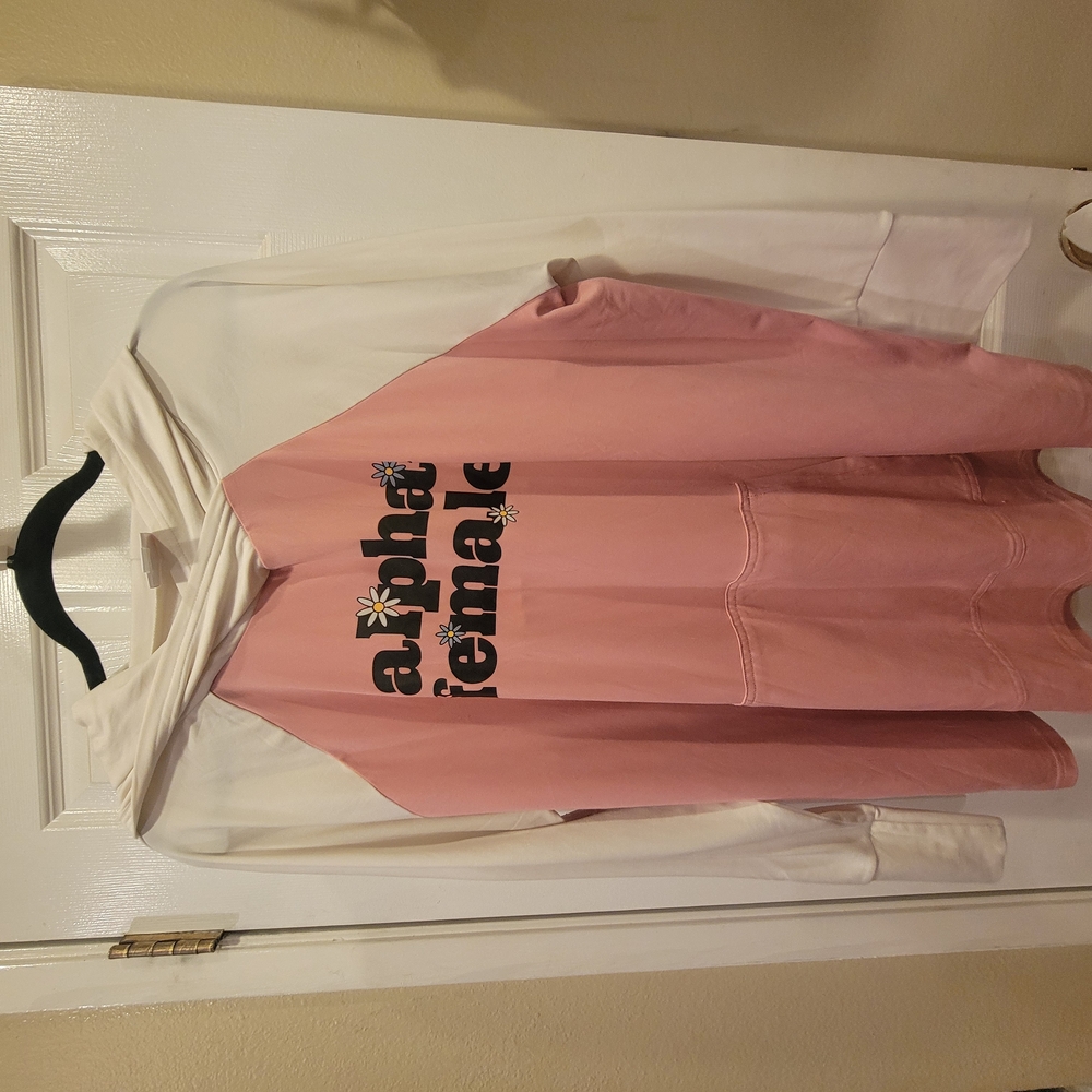 LuLaRoe Alpha Female Pink and White Hoodie